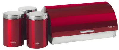 Brotbox-Set mit 3 Vorratsdosen, Edelstahl, 38,5x28x18,5 cm, Rot