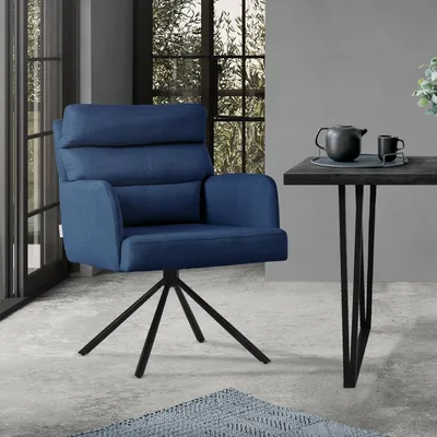 Produktbild von ML-Design Esszimmerstühle drehbar Dunkelblau Wohnzimmerstühle mit Arm- und Rückenlehne Rückenkissen Metallbeine Polyesterbezug Drehstuhl Auto-Position