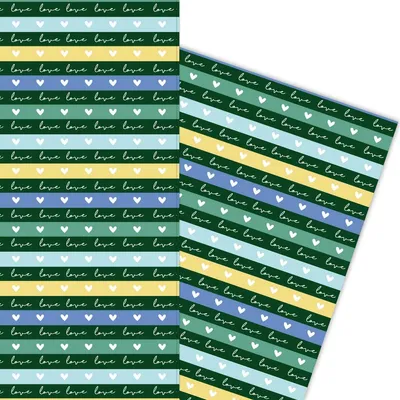 Produktbild von Gestreiftes Liebes Geschenkpapier Love in grün Tönen - G5898, 32 x 48cm