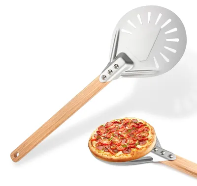 Pizzaschere 17,8 cm, perforiert, Aluminium, abnehmbarer Holzgriff