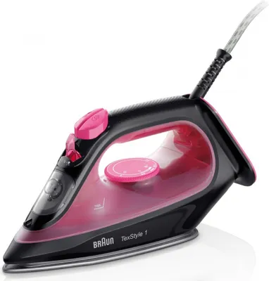 A product shot of a Braun TexStyle 1 steam iron.