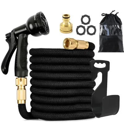 Produktbild von Flexibler Gartenschlauch 15m Gartensprinkler, Wasserschlauch flexibel inkl. Vollmessing Adapter für 1/2' 3/4' Zoll, Tasche, für Autowäsche Bewässerung