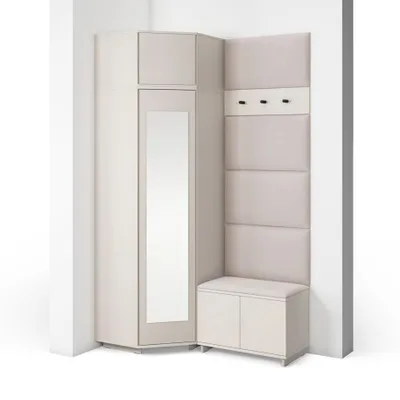 Produktbild von Garderoben-Set Napoli Version 18: Eckschrank mit Polsterpaneelen, Schuhschrank Flur und Eingangsbereich (Cashmere/Trinity 01)