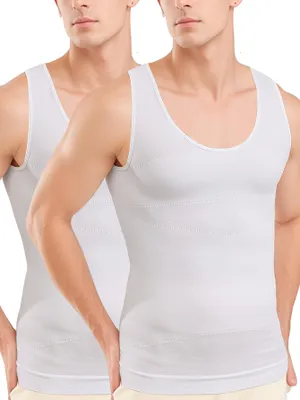 Produktbild von 2X Männer Body Shaper Schlankheits Bauch Weste Kompression Tadellos Tank Top Ärmelloser Weiß XL