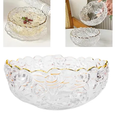 Productafbeelding van Solidchoice - Rose Glazen Dessertkom en Bord Set met Gouden Rand