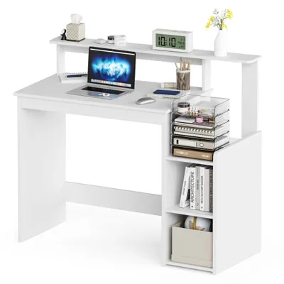 Image de Bureau informatique Mondeer avec compartiment de rangement réglable, bureau avec support pour écran, table pour ordinateur portable pour le bureau à domicile et la chambre à coucher, 110 x 48 x 93 cm