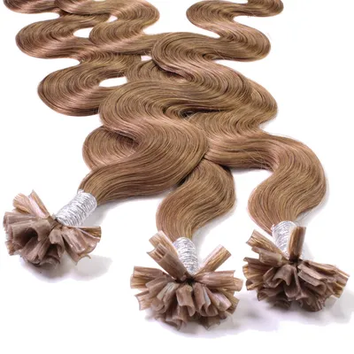 Image de hair2heart Extensions de cheveux humains ondulés - 25 mèches 0,5g 60cm 8/1 blond clair cendré
