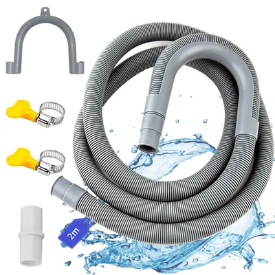 Abwasserschlauch für Waschmaschine 2 m, Ø 20 mm, mit Halter und Schellen