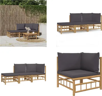 Produktbild von vidaXL 3 tlg. Garten Lounge Set mit Dunkelgrauen Kissen Bambus - Garten Lounge Set - Garten Lounge Sets - Lounge Set - Gartenmöbel Set