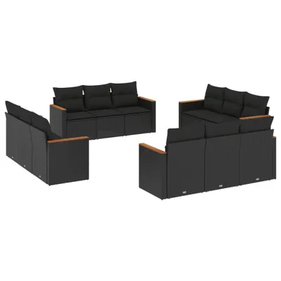 Produktbild von vidaXL 12-tlg. Garten-Sofagarnitur mit Kissen Schwarz Poly Rattan