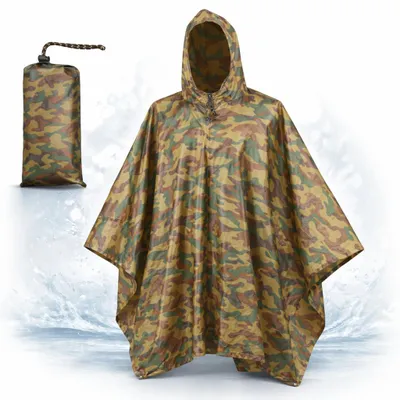 Produktbild von Wander-Regenponcho Camouflage - Fahrradponcho für Damen und Herren - Hohe Qualität - Regencape wiederverwendbar - Regenanzug - Regenmantel