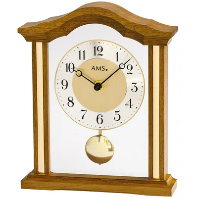 Produktbild von AMS 1174/4 Tischuhr Quarz mit Pendel analog Holz Eiche mit Glas