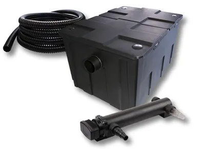 Immagine prodotto di Set completo SunSun: filtro per laghetti CBF-550 fino a 60000 L come filtro a flusso continuo, chiarificatore per laghetti CUV-324 con chiarificatore UVC da 24W, tubo per laghetti da 5 m da 25 mm (1")