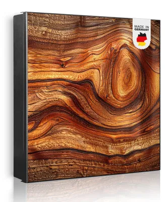 Produktbild von banjado Schlüsselkasten aus Metall, 30x30cm groß mit 32 Haken, als Magnettafel nutzbar, Korpus schwarz, Anschlag rechts, Holz Gemasert Astloch [SKG1 13628]