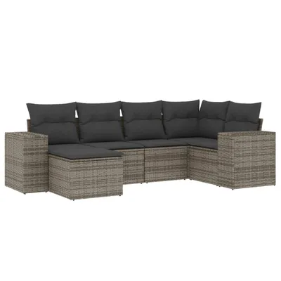 Produktbild von vidaXL 6-tlg. Garten-Sofagarnitur mit Kissen Grau Poly Rattan