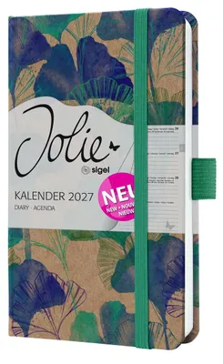 Productafbeelding van Wekkalender Jolie 2027, hardcover, ongeveer A6 formaat, motief: maanlicht en ginkgo, 174 pagina's