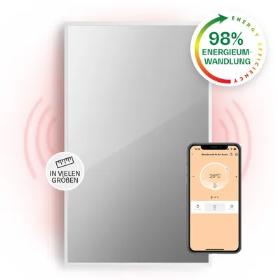 Produktbild von Klarstein Infrarotheizung, Infrarot Spiegelheizung Standgerät, Infrarotheizung mit Thermostat, Heizung mit Erkennung Offener Fenster & App-Control, Heater CO2-Frei, IP24 Infrarot Heizgeräte, 1000 W