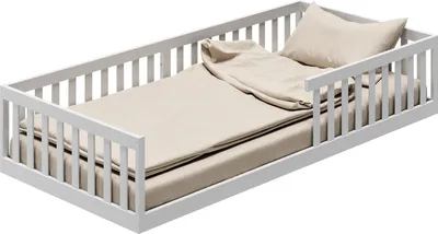 Produktbild von Kids Collective Kinderbett Bodenbett 90x200 cm mit Rausfallschutz & Lattenrost Montessori Bett Bed Gitterbett Kinder Jugendbett Einzelbett | Weiß | weitere Größen 120x200 140x200 cm