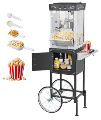 Image de Machine à pop-corn rétro - 800 W - Capacité de 48 portions - Avec chariot et bouilloire