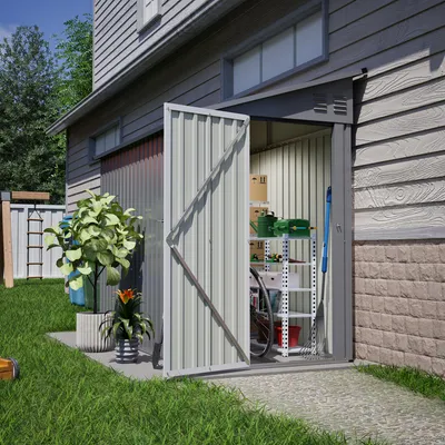 Image de GIHAUVIA Abri de jardin métallique 110×228×192 cm Métal gris 4,5 m³ porte latérale et toit en appentis abri de jardin verrouillable