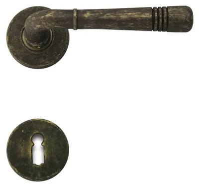 Produktbild von Berlin R716 GHIDINI Türdrücker-Rosetten-Garnitur (Lochung: BB, Türstärke: 38 - 42 mm, Oberfläche: Messing M75 - antik goldbraun) Lochung: BB Türstärke: 38 - 42 mm Oberfläche: Messing M75 - antik goldbraun