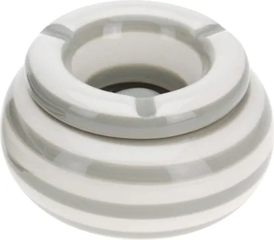Produktbild von LS-LebenStil XL Sturm-Aschenbecher 14x9cm Maritim Grau Weiß Keramik mit Deckel Wind-Aschenbecher Stand-Ascher Ashtray Maritim Streifen draußen groß