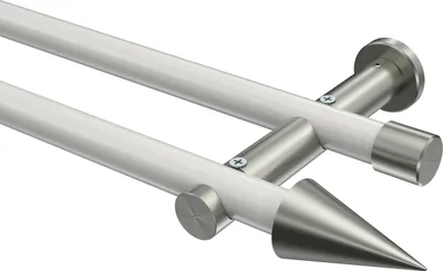 Produktbild von Interdeco Gardinenstange / Vorhangstange Weiß / Edelstahl-Optik, Typ Platon Savio (Kegel) ohne Ringe, 20 mm Ø 2-läufig, 540 cm