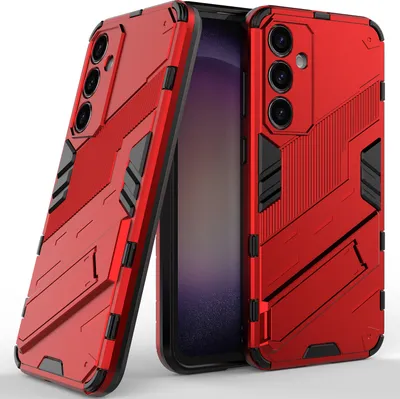 Produktbild von Armor Hülle für Samsung Galaxy S23 FE, Hybrid PC TPU Bumper Stoßfestes Schutzhülle mit Standfunktion Rot
