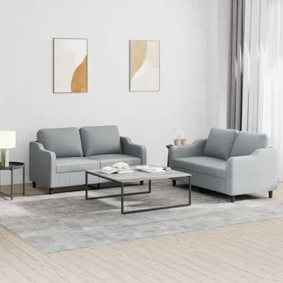 Produktbild von Design 2-tlg. Sofagarnitur mit Kissen Hellgrau Stoff, Schlafsofas 2024 Neu