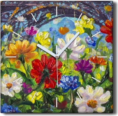 Produktbild von Coloray Hodiny Unikátní 30x30 cm  Tiché hodiny Pro obývací pokoj a kuchyň Nástěnné hodiny Plátno Černé ručičky hodin - Malování květin příroda