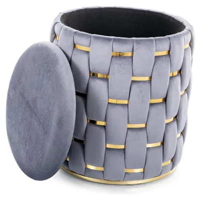 Zdjęcie produktu dla Pufa TIARA VELVET ze schowkiem szara/złota