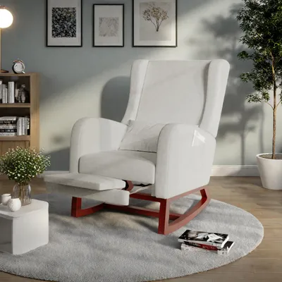 Immagine prodotto di Sedia a dondolo ProximaX, poltrona moderna con schienale alto, morbida poltrona relax e poltrona per allattamento per soggiorno, camera da letto, stanza dei bambini e sala lettura, sedia a dondolo per interni (grigio)