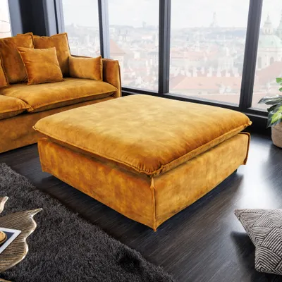 Produktbild von Großer Hussenhocker HEAVEN 100cm senfgelb Samt Landhausstil Sofahocker waschbarer Bezug