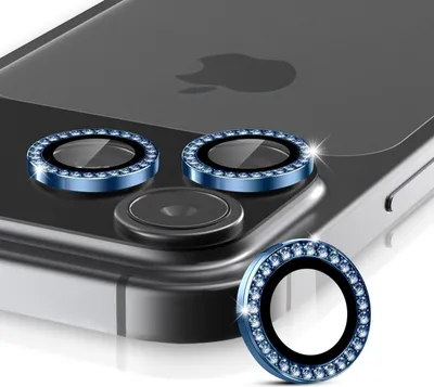 Produktbild von Kamera Linsenschutz Glas Set mit Schmucksteinen für Apple iPhone 17 Pro Schutzglas Camera Linse Panzerfolie 9H Titan Blau