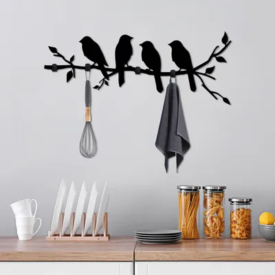 Image de Wallity, Sitting Birds, crochet mural en métal, noir, 100 % METAL, 62 x 2 x 42 cm