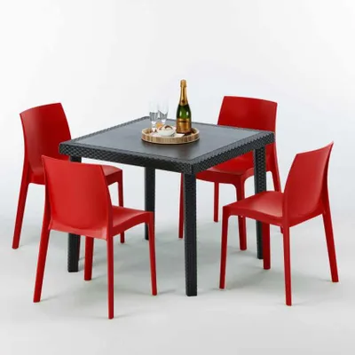 Produktbild von Schwarz Quadratisch Tisch und 4 Stühle Farbiges Polypropylen-Außenmastenset Grand Soleil Rome Passion - Rot