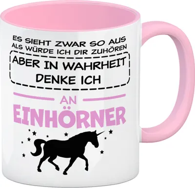 Produktbild von In Wahrheit denke ich an Einhörner Kaffeebecher Rosa
