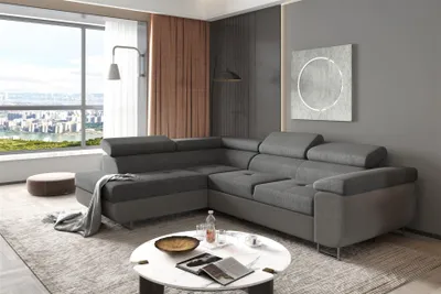 Productafbeelding van Eckbank Sofa JADE, bekleding: stof Sawana, donkergrijs, met slaapfunctie, hocker links