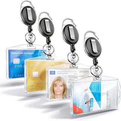 Image de Porte-cartes rétractables avec système à ressort - Porte-cartes - Cartes d'accès avec clip en plastique rigide