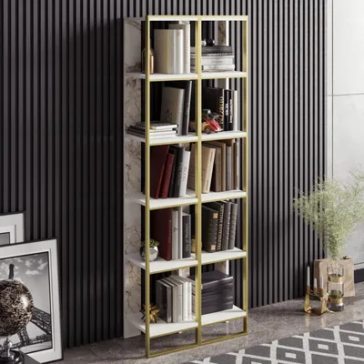 Produktbild von Skye Decor, Polka 2 - White, Bücherregal, Gold, 100 % MELAMINBESCHICHTETE SPANPLATTEN, 32,2 x 31,3 x 178,5 cm
