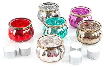 Produktbild von 6 bunte orientalische Teelichtgläser Teelichthalter aus Glas - kleines Geschenk Deko