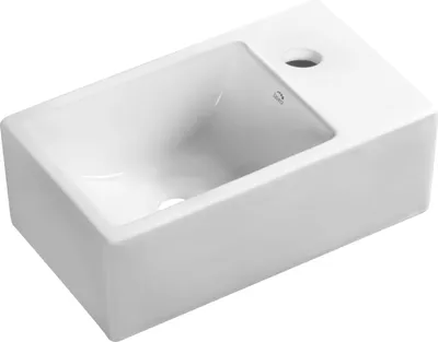 Zdjęcie produktu dla Laveo Kvadrato - Umywalka nablatowa/ścienna ceramiczna z otworem na baterię, biała błyszcząca, 35x21cm, prostokątna