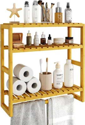 Produktbild von Bamboo-Badkamerorganizer mit Torenhalter für Toilette - Regal für Badkammer aus Naturholz