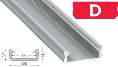 Produktbild von LED Aluminium Profil PD-D 1 Meter Aluprofil Leiste 16x 6mm Silber eloxiert für 12mm LED Streifen klare Abdeckung inkl. Endkappen