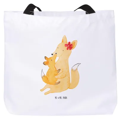 Produktbild von Mr. & Mrs. Panda Tote Bag Fuchs Mama - Weiß - Geschenk, Strandtasche, Tochter, Reisetasche, Schultasche, Laptoptasche, Tasche, Schoß, Bruder, Mutter