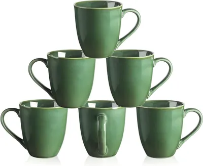 Image de Tasses à café - lot de 6 - tasses à thé avec anse - tasses à café en porcelaine - 350 ml - vert