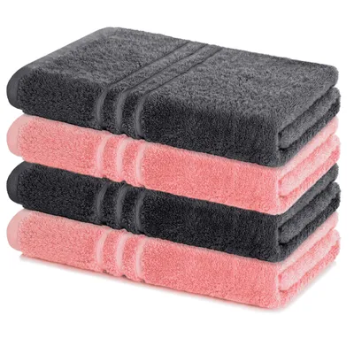 Produktbild von Lavea® 4er Set Duschtuch 70x140, 4 Stück, 100% Baumwolle Frottee, saugstark, weich und strapazierfähig, waschbar 60°C, trocknergeeignet, Handtuch, Handtücher, Duschtücher, Anthrazit & Pastellrosa