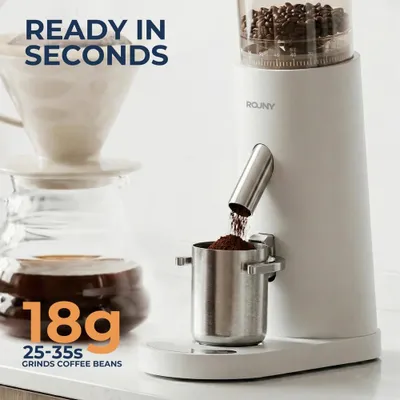 Produktbild von Elektrische Kaffeemühle - Kegelmahlwerk - LED-Touch-Bedienung - 60 Mahlgrade - USB-C wiederaufladbar - 110 W - Weiß