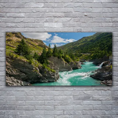 Produktbild von Glasbilder 120x60 Wandbild Druck auf Glas Berge Fluss Landschaft