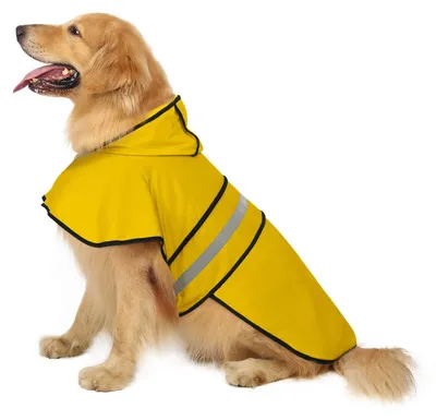 Produktbild von HDE Hunderegenmantel mit Kapuze für kleine bis große Hunde und Welpen (gelb, X-L